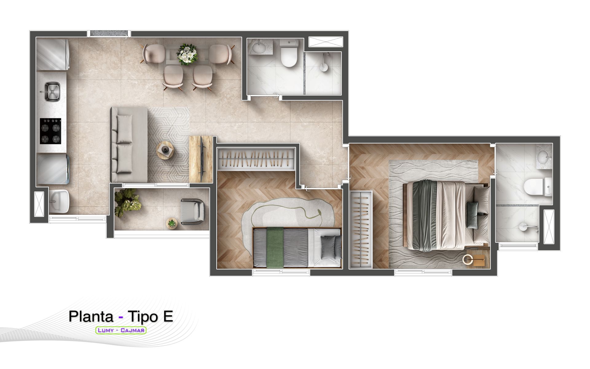 2 dormitórios c/ suite
